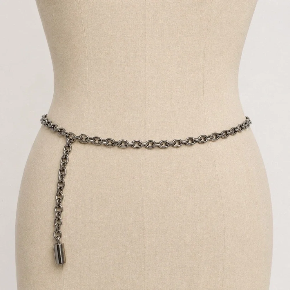 Chunky Silver Vintage Belt Womens Adjustable Metal Cable Link Statement Chain